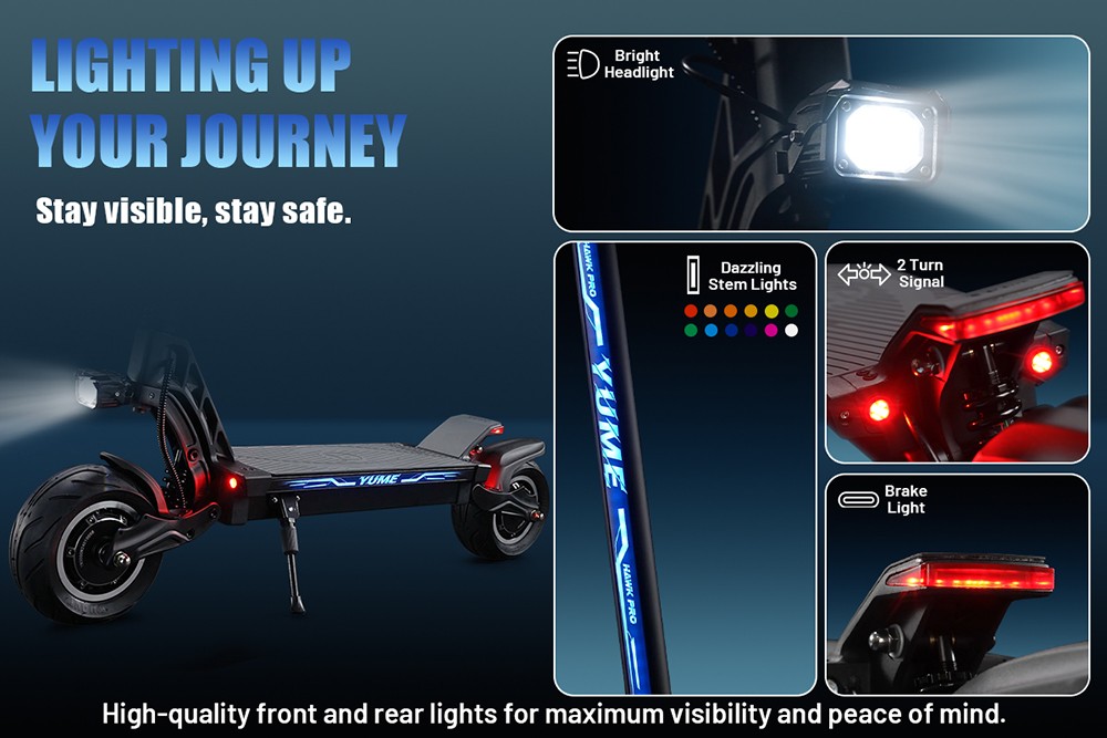 YUME HAWK Pro Electric Scooter, 10x4.5" Tubeless Road Tires 3000W*2 Motor 60V 30Ah Battery 80km/h Max Speed 100km Max Range 3 Gears Shift System Disc Brake Adjustable Hydraulic Suspension NFC APP Control