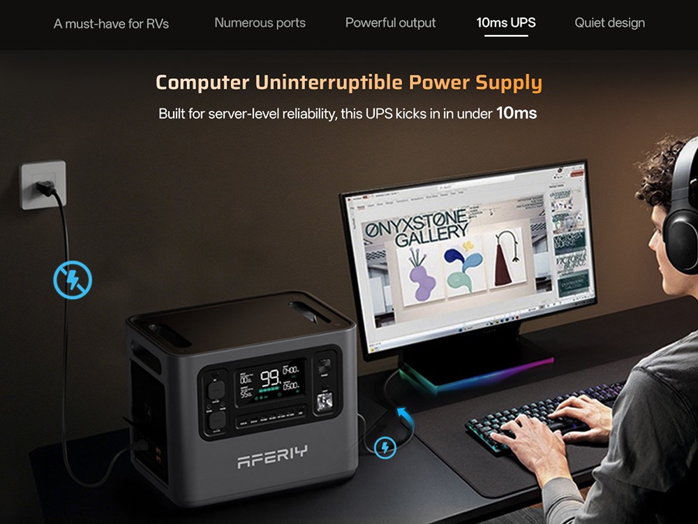 AFERIY P280 Portable Power Station, 2800W AC Output, 2048Wh LiFePO4 Battery, Expandable Capacity, 15 Outputs, Fast AC/Solar Recharge, Smart App Control & 10ms UPS Backup