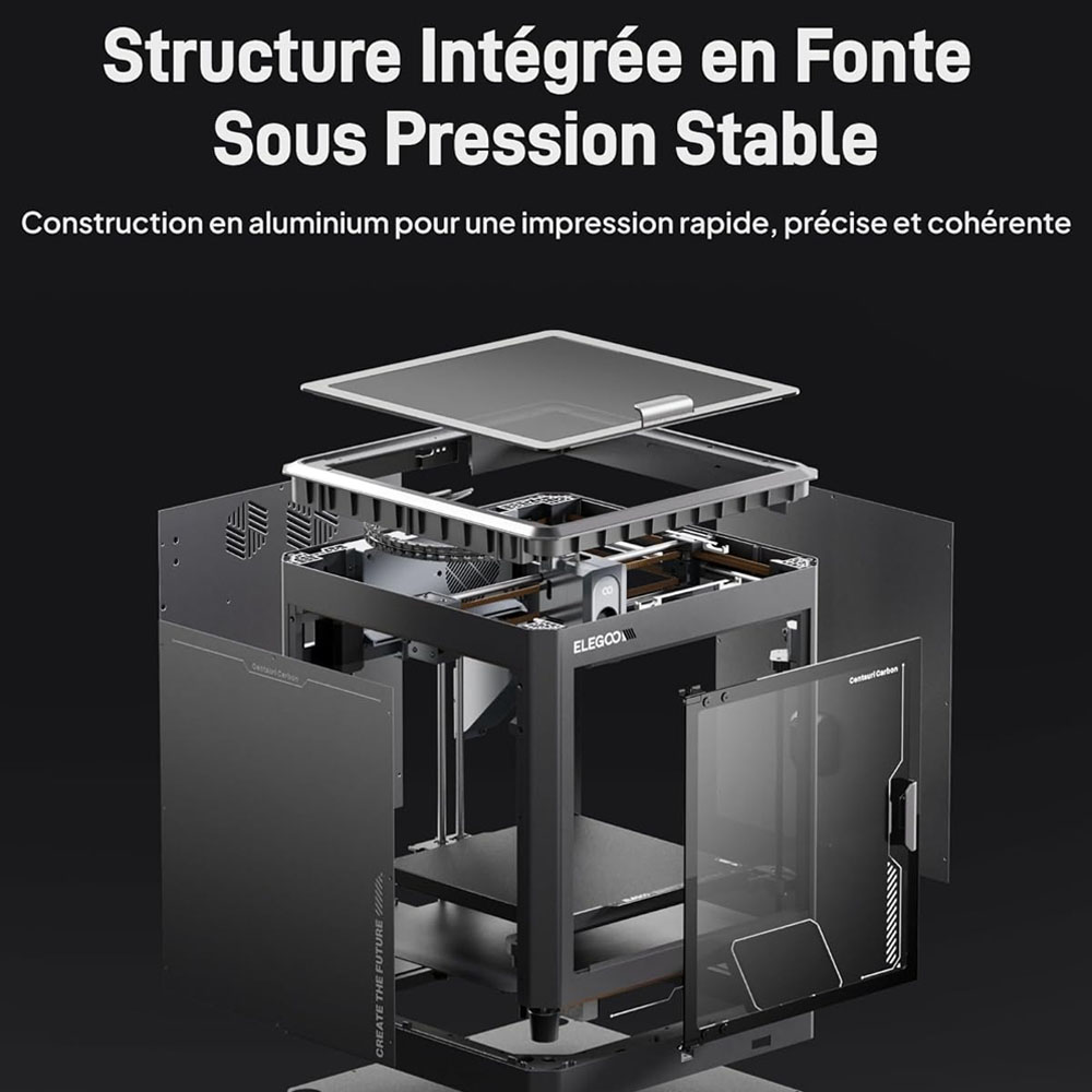 Elegoo Centauri Carbon Imprimante 3D, CoreXY 500mm/s, Busse 320°C, Bande LED, Compatible Carbon/PLA/ABS, 256*256*256mm
