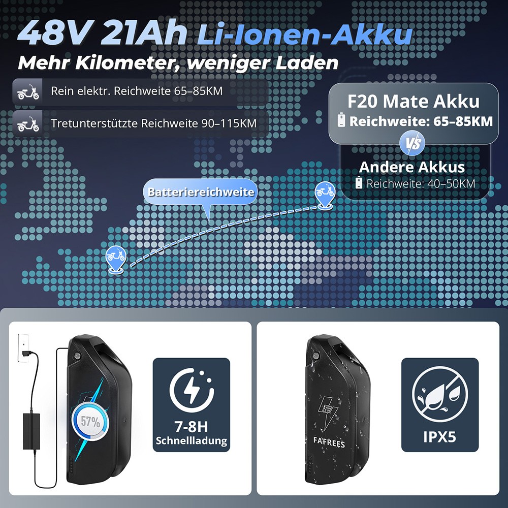 Fafrees F20 Mate Elektrisches Lastendreirad EU L1e-B Zertifizierte Version, 500W Motor, 48V 21Ah Batterie, 20*3 Zoll Reifen, 30km/h Maximalgeschwindigkeit, 115km Maximalreichweite, Hydraulische Scheibenbremse, Dreifach-Federungssystem, LCD-Display - Blau