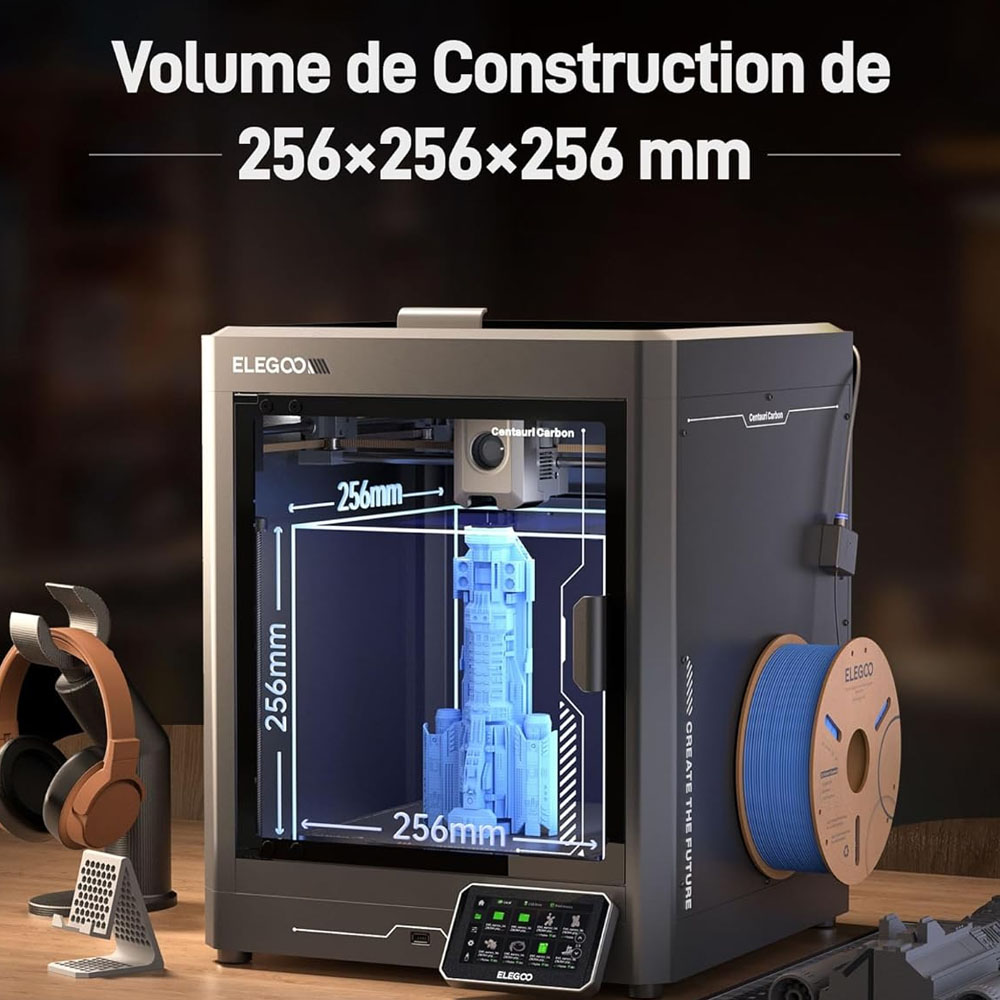 Elegoo Centauri Carbon Imprimante 3D, CoreXY 500mm/s, Busse 320°C, Bande LED, Compatible Carbon/PLA/ABS, 256*256*256mm