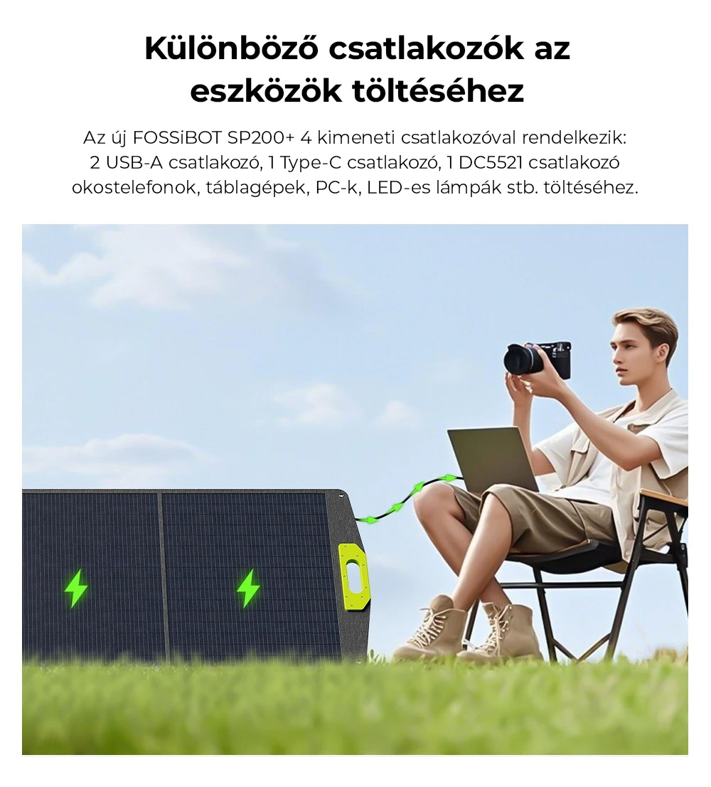 FOSSiBOT SP200+ 200W hordozható napelem, 23,4%-os cellahatékonysággal, otthonra, lakókocsihoz, kempingezéshez, áramszünethez - zöld