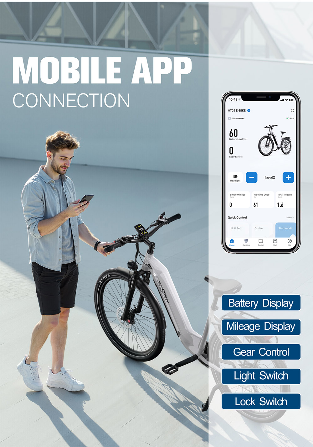 ONESPORT OT05 Vélo électrique, 27,5" Cadre en aluminium, Batterie 36V 18,2Ah, 25km/h, Moteur ANANDA 250W, Capteur de couple Shimano 7 vitesses, 60-120KM Portée maximale, Disque à huile, Charge maximale 100kg - Blanc