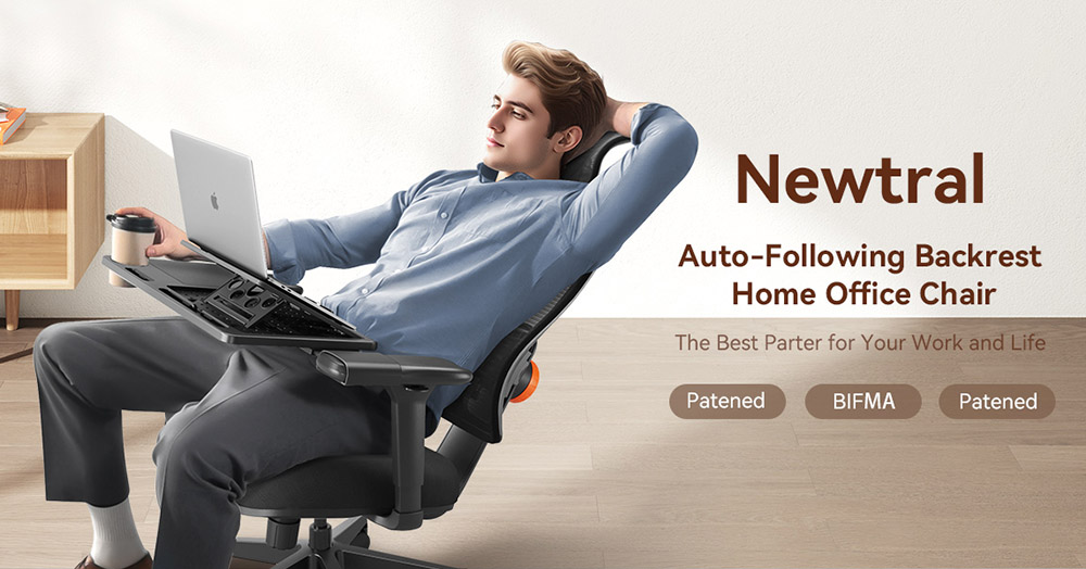 NEWTRAL MAGICH003 Ergonomischer Stuhl mit abnehmbarer Arbeitsplatte (aktualisiert), automatisch mitlaufender Rückenlehne, adaptiver Lendenwirbelstütze, verstellbarer Kopfstützen-Sitztiefe, verstellbare 3D-Armlehne und 3 Arretierungspositionen