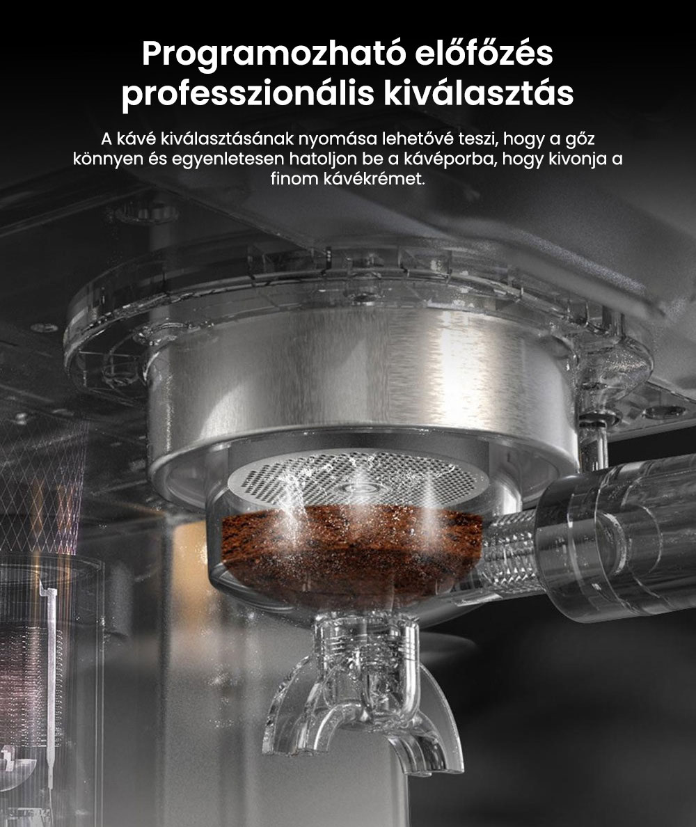 HiBREW H10A félautomata eszpresszó kávéfőző, 19 bar nyomás, tejhabosító, állítható hőmérséklet, 58 mm-es kávéadagoló, 350 ml-es kancsó, csészemelegítő, hideg/forró kávéfőző