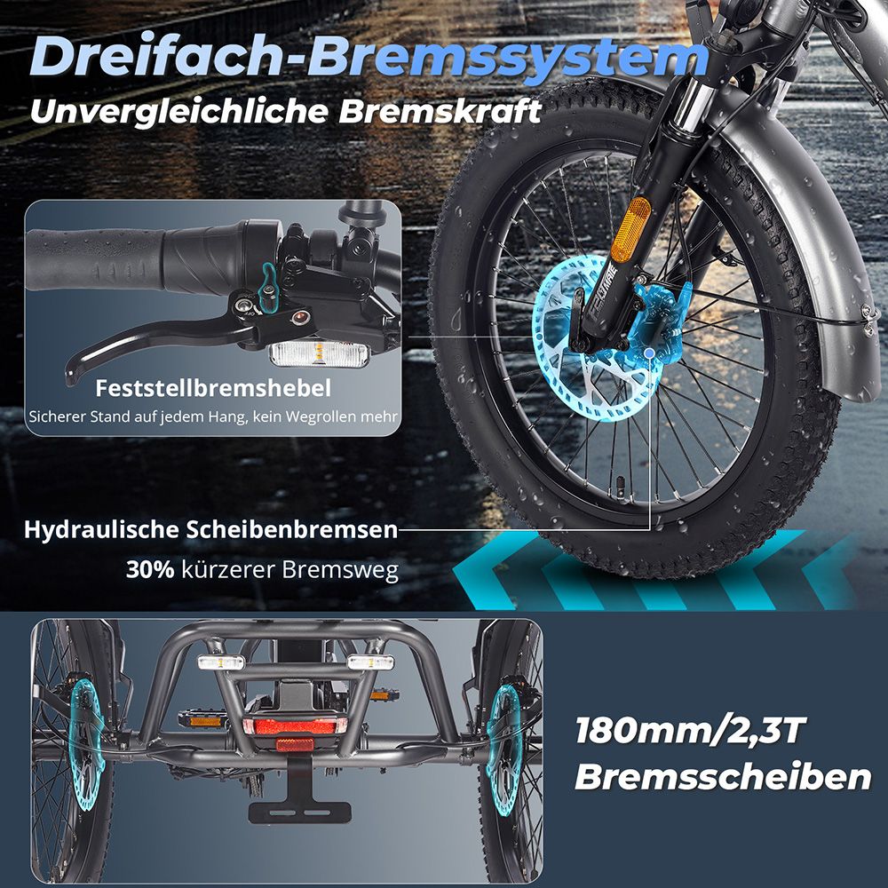 Fafrees F20 Mate Elektrisches Lastendreirad EU L1e-B Zertifizierte Version, 500W Motor, 48V 21Ah Batterie, 20*3 Zoll Reifen, 30km/h Maximalgeschwindigkeit, 115km Maximalreichweite, Hydraulische Scheibenbremse, Dreifach-Federungssystem, LCD-Display - Blau