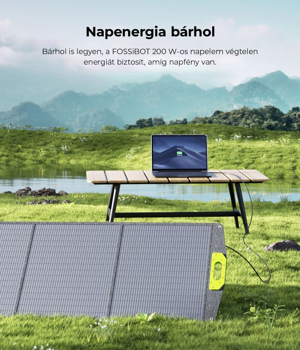 FOSSiBOT SP200+ 200W hordozható napelem, 23,4%-os cellahatékonysággal, otthonra, lakókocsihoz, kempingezéshez, áramszünethez - zöld