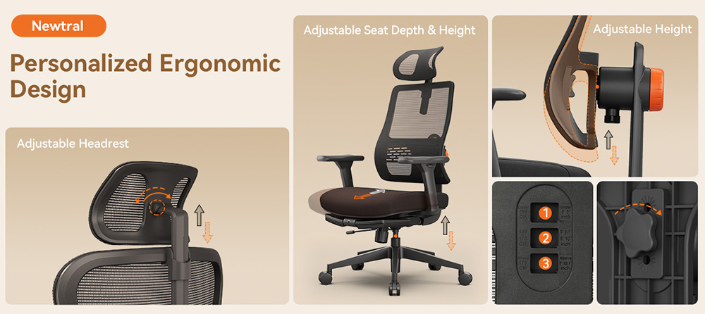 NEWTRAL MagicH-BP Ergonomic Chair with Footrest + Detachable Workstation Desktop, Black