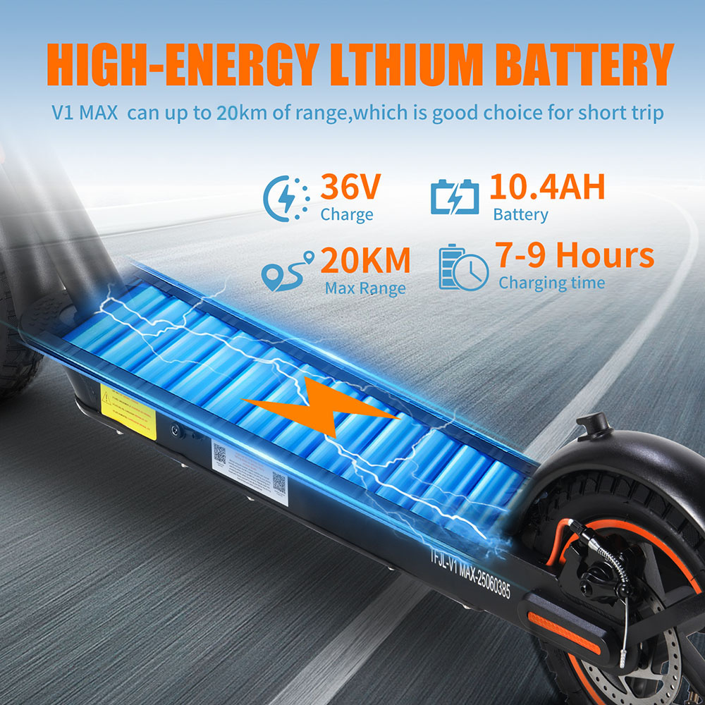 TWOFISH V1 MAX Trottinette électrique, moteur 400 W, batterie 36 V 10,4 Ah, pneus 10 pouces, vitesse maximale 28 km/h, autonomie 20 km, frein à disque arrière, écran LCD