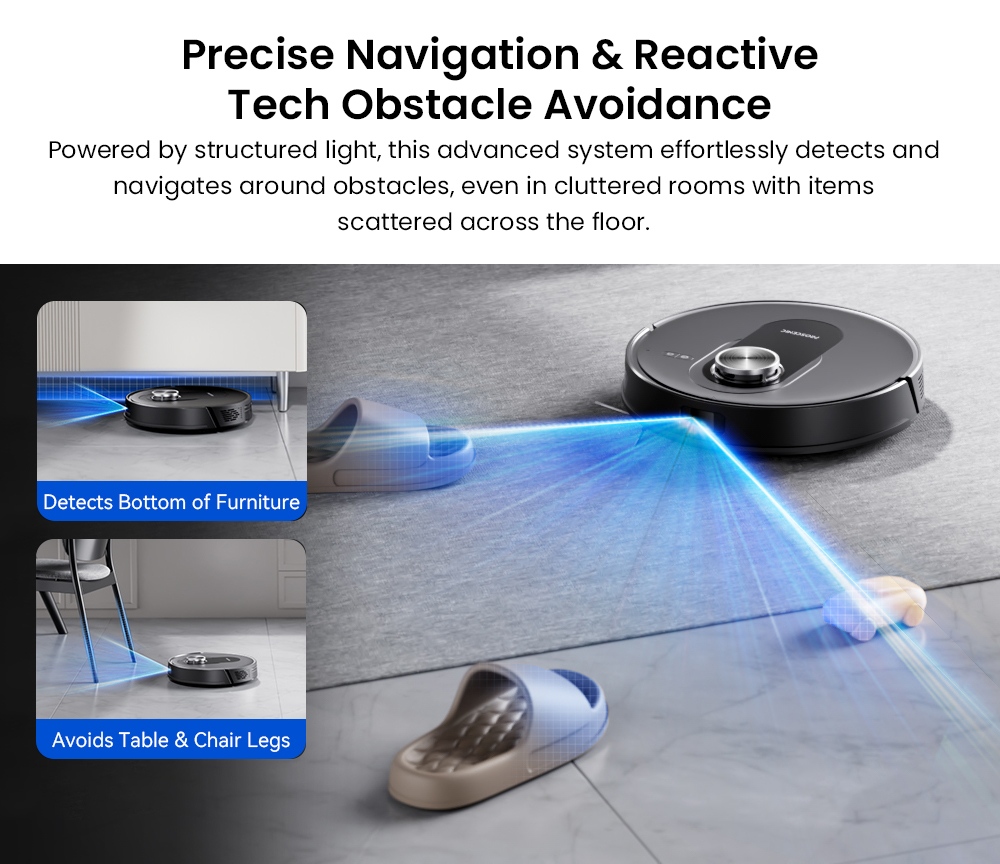 Proscenic Q8 Max+ Robot Aspirateur et Laveur, Aspiration 8000Pa, Autonomie 200 min, Batterie 3200mAh, Vidange Automatique 60 Jours, Sac à Poussière 3L, Navigation LDS LiDAR, Cartographie Multi-Étages, Commande via App & Voix
