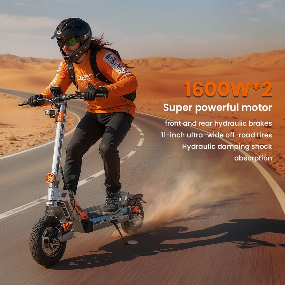 GELEIPU GT EVO elektromos robogó, 1600 W*2 motor, 60 V 36 Ah akkumulátor, 11 hüvelykes gumik, 86 km/h maximális sebesség, 95 km hatótáv, hidraulikus fékek, hidraulikus rugós lengéscsillapító