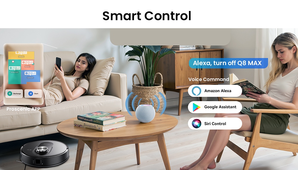 Proscenic Q8 Max+ Robot Aspirateur et Laveur, Aspiration 8000Pa, Autonomie 200 min, Batterie 3200mAh, Vidange Automatique 60 Jours, Sac à Poussière 3L, Navigation LDS LiDAR, Cartographie Multi-Étages, Commande via App & Voix