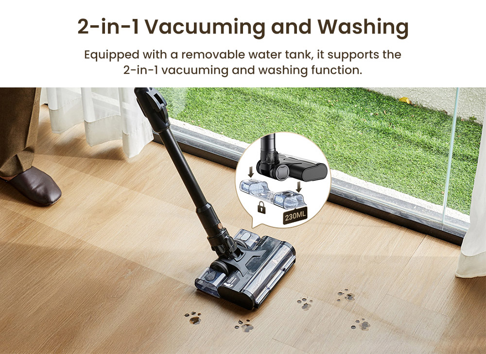 Proscenic P20 OnePass Cordless Vacuum Cleaner, 70000Pa Suction, 70-Min Runtime, 680W Brushless Motor, 180° Bendable Tube, Wet & Dry Cleaning with Extra Water Tank