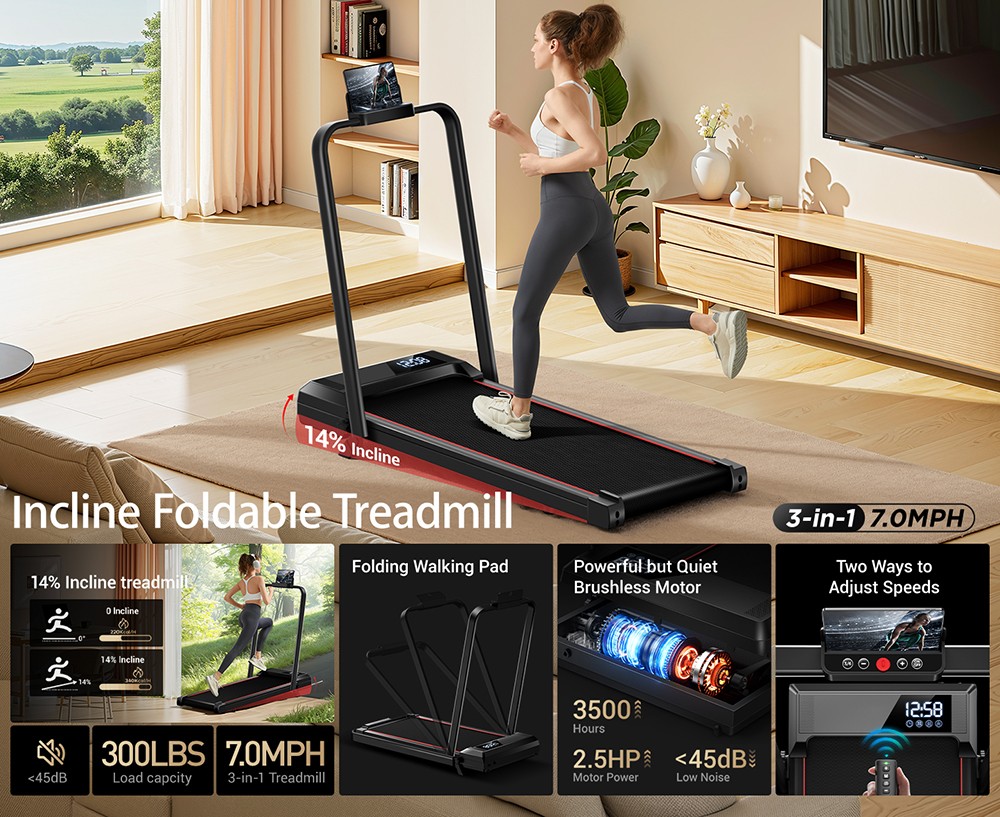 ROBORE CW1F Walking Pad with 14% Incline, 12KM/H, 2.5HP Brushless Motor, 136kg Capacity, Folding Under Desk Treadmill for Home and Office