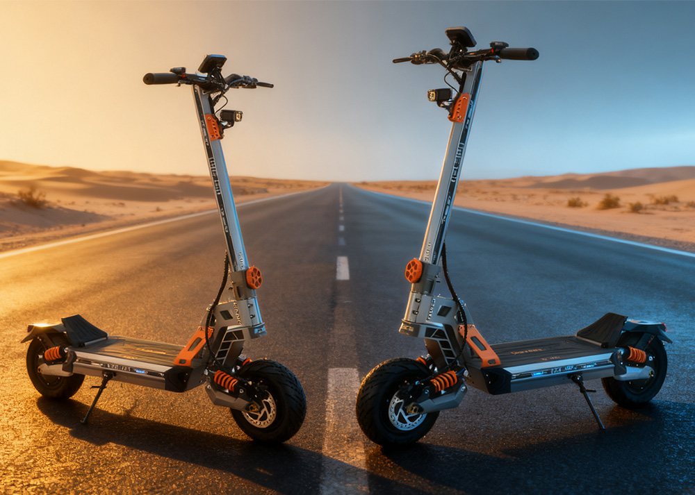 GELEIPU GT EVO elektromos robogó, 1600 W*2 motor, 60 V 36 Ah akkumulátor, 11 hüvelykes gumik, 86 km/h maximális sebesség, 95 km hatótáv, hidraulikus fékek, hidraulikus rugós lengéscsillapító