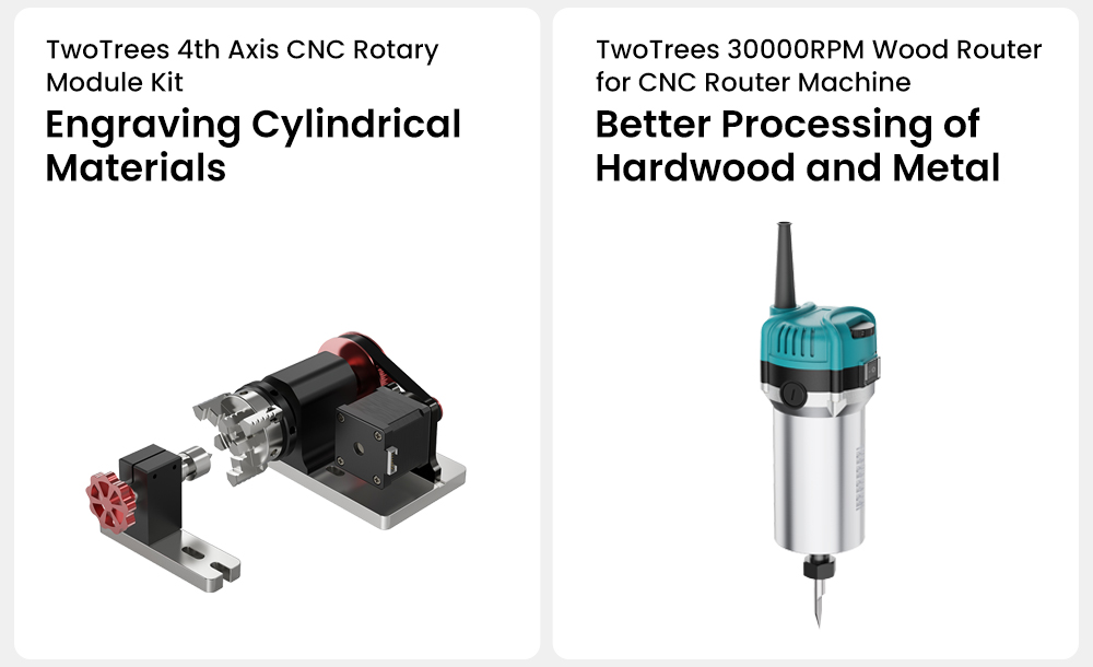 TWO TREES TTC450 Ultra Machine de Gravure CNC, Broche de 500W, Modes CNC et Laser Doubles, Haute Précision 0,05mm, Écran Tactile IPS 3,5", Zone de Travail 460x460x100mm, Compatible avec Métal/Acrylique/Bois