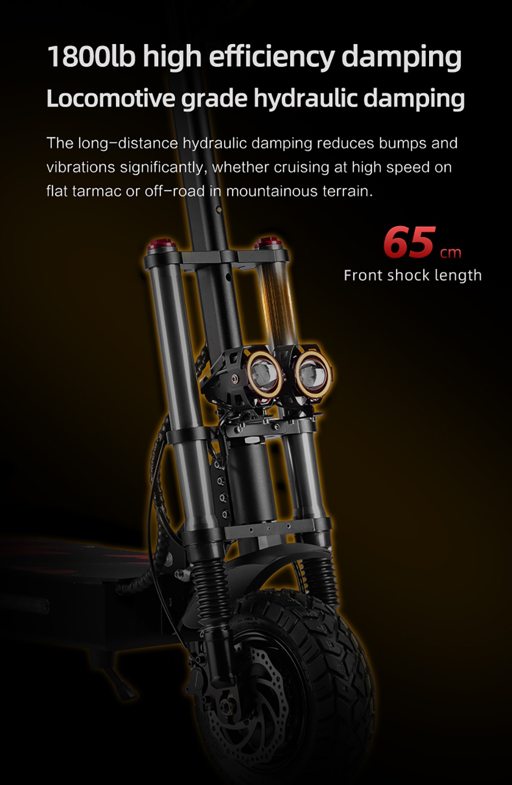 BOYUEDA S3-11 Elektromos Roller, 3000W*2 Motor 85km/h Max. Sebesség, 60V 38Ah Akkumulátor Akár 120km Hatótávolság, 11 hüvelykes Fűrészfogas Vákumos Terepjáró Abroncs, Dupla Hidraulikus Tárcsafék, Hidraulikus Csillapítás, 45°-os Emelkedő LCD Kijelző Körbejárható Világítás és Irányjelző