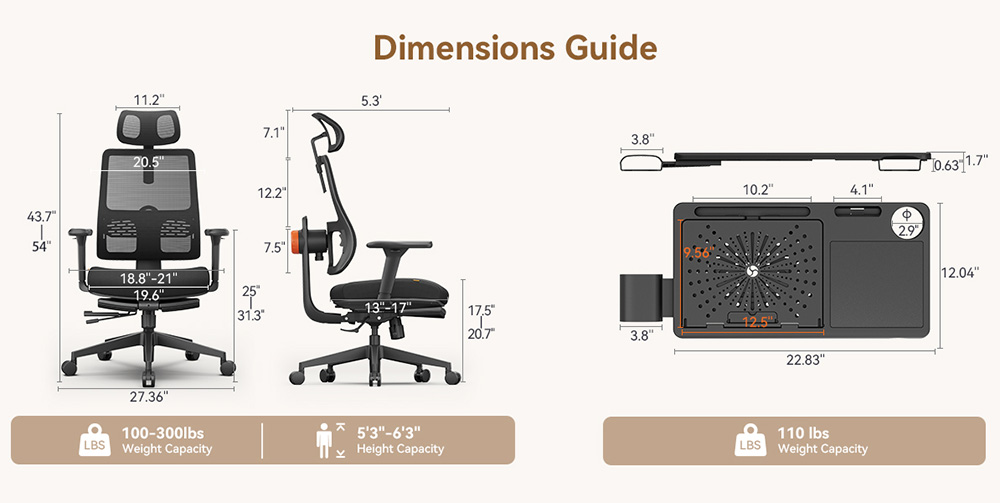 NEWTRAL MagicH-BP Ergonomic Chair with Footrest + Detachable Workstation Desktop, Black