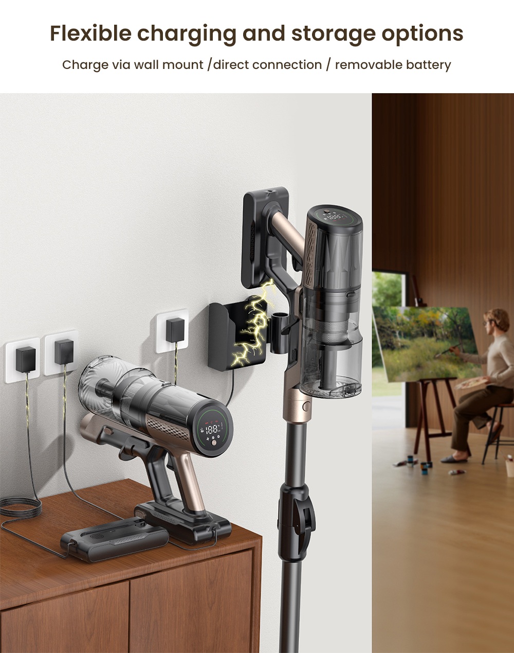 Proscenic P20 OnePass Aspirateur Sans Fil, Suction de 70000Pa, Autonomie de 70 Minutes, Moteur Brushless de 680W, Tube Flexible à 180°, Nettoyage Humide et Sec avec Réservoir d’Eau Supplémentaire