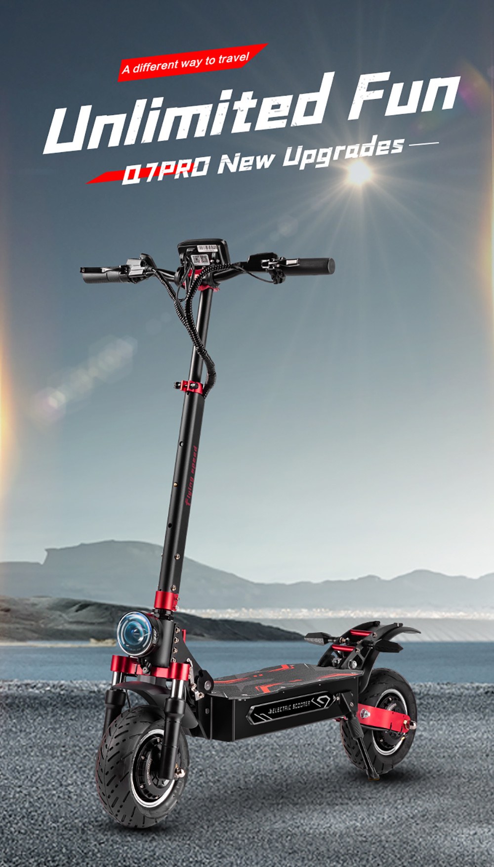 BOYUEDA Q7 Pro Max Elektroroller, 1600 W*2 Motor, 52 V 28 Ah Akku, 10 Zoll Reifen, 70 km/h Höchstgeschwindigkeit, 110 km Reichweite, zwei hydraulische Scheibenbremsen, hydraulischer Stoßdämpfer vorne und Federstoßdämpfer hinten, LCD-Display