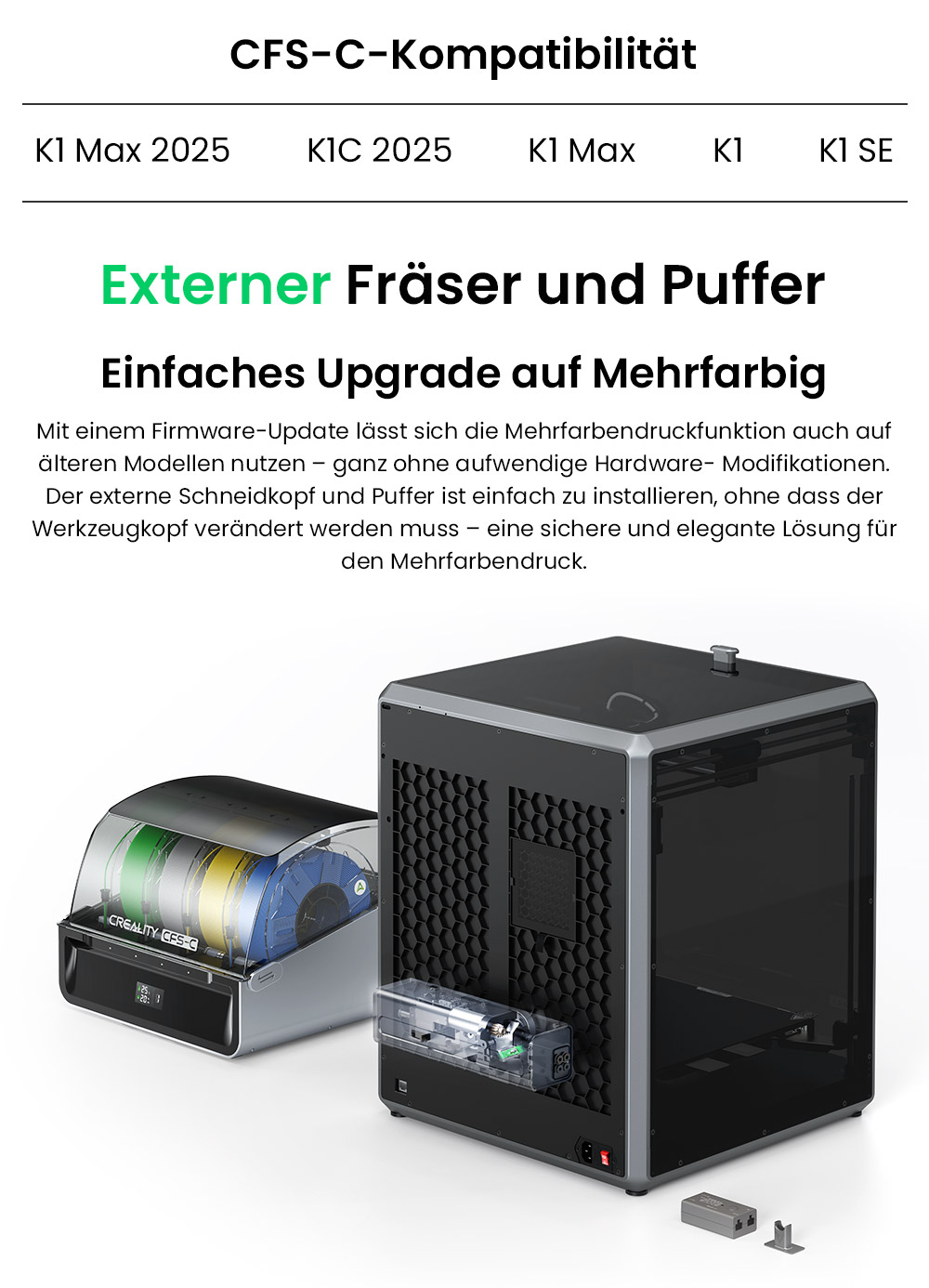 Creality CFS-C Filamentsystem für K1C / K1 Max / K1 / K1 SE, bis zu 16 Farben, automatisches Schneiden, Auslauferkennung & Echtzeitüberwachung