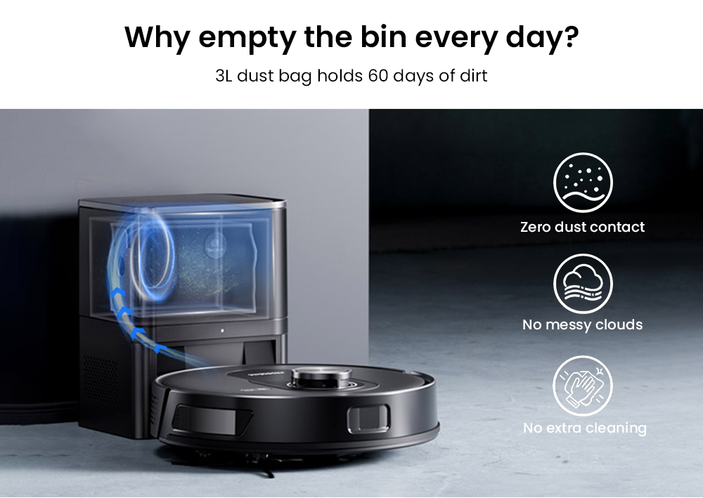 Proscenic Q8 Max+ Robot Vacuum and Mop, 8000Pa Suction, 200min Runtime, 3200mAh Battery, 60-Day Auto-Empty, 3L Dust Bag, LDS LiDAR Navigation, Multi-Floor Mapping, App & Voice Control