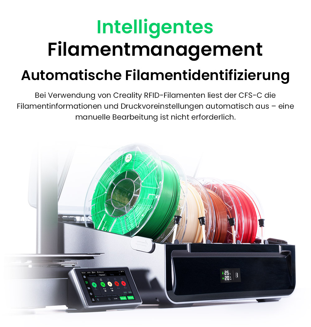 Creality CFS-C Filamentsystem für K1C / K1 Max / K1 / K1 SE, bis zu 16 Farben, automatisches Schneiden, Auslauferkennung & Echtzeitüberwachung