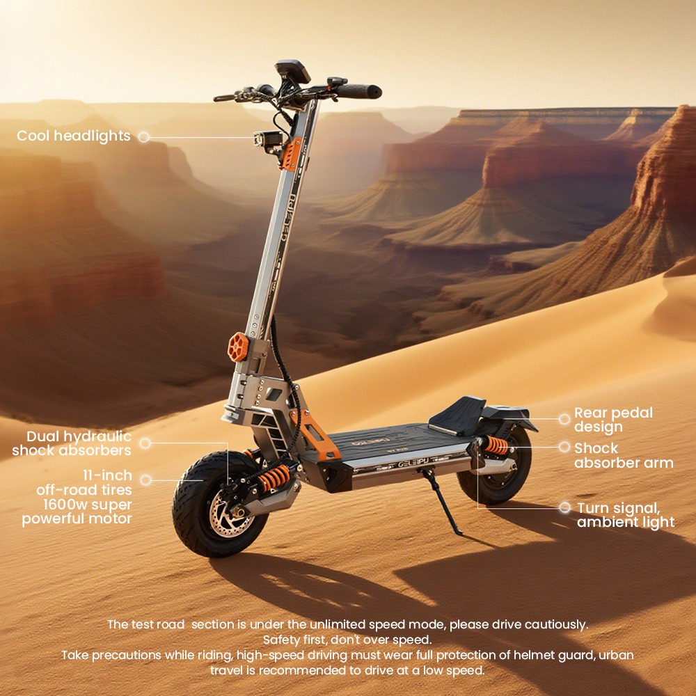 GELEIPU GT EVO elektromos robogó, 1600 W*2 motor, 60 V 36 Ah akkumulátor, 11 hüvelykes gumik, 86 km/h maximális sebesség, 95 km hatótáv, hidraulikus fékek, hidraulikus rugós lengéscsillapító