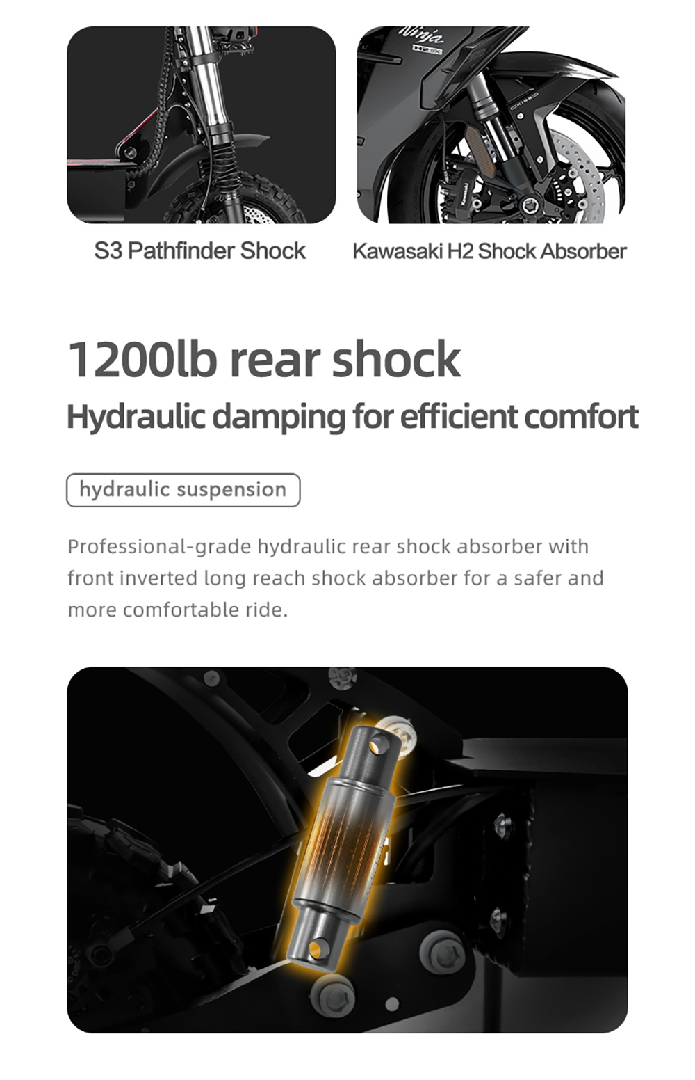 BOYUEDA S3-11 Elektromos Roller, 3000W*2 Motor 85km/h Max. Sebesség, 60V 38Ah Akkumulátor Akár 120km Hatótávolság, 11 hüvelykes Fűrészfogas Vákumos Terepjáró Abroncs, Dupla Hidraulikus Tárcsafék, Hidraulikus Csillapítás, 45°-os Emelkedő LCD Kijelző Körbejárható Világítás és Irányjelző