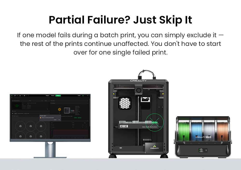 Creality K2 SE Combo 3D Printer, 500mm/s Speed, 0.1mm Precision, 220×215×245mm Build Volume, Auto Leveling, 300°C Nozzle for Multi-Material Printing