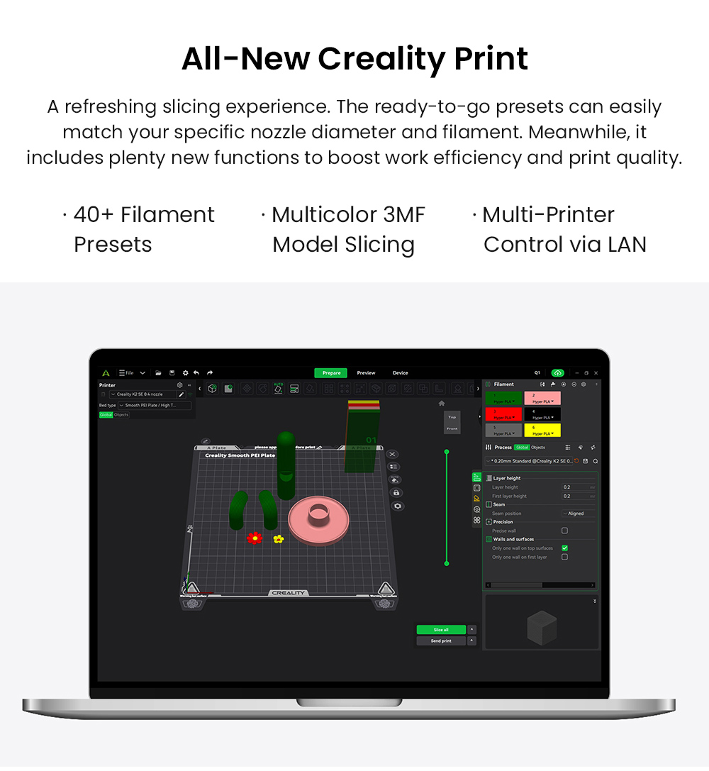 Creality K2 SE Combo 3D Printer, 500mm/s Speed, 0.1mm Precision, 220×215×245mm Build Volume, Auto Leveling, 300°C Nozzle for Multi-Material Printing