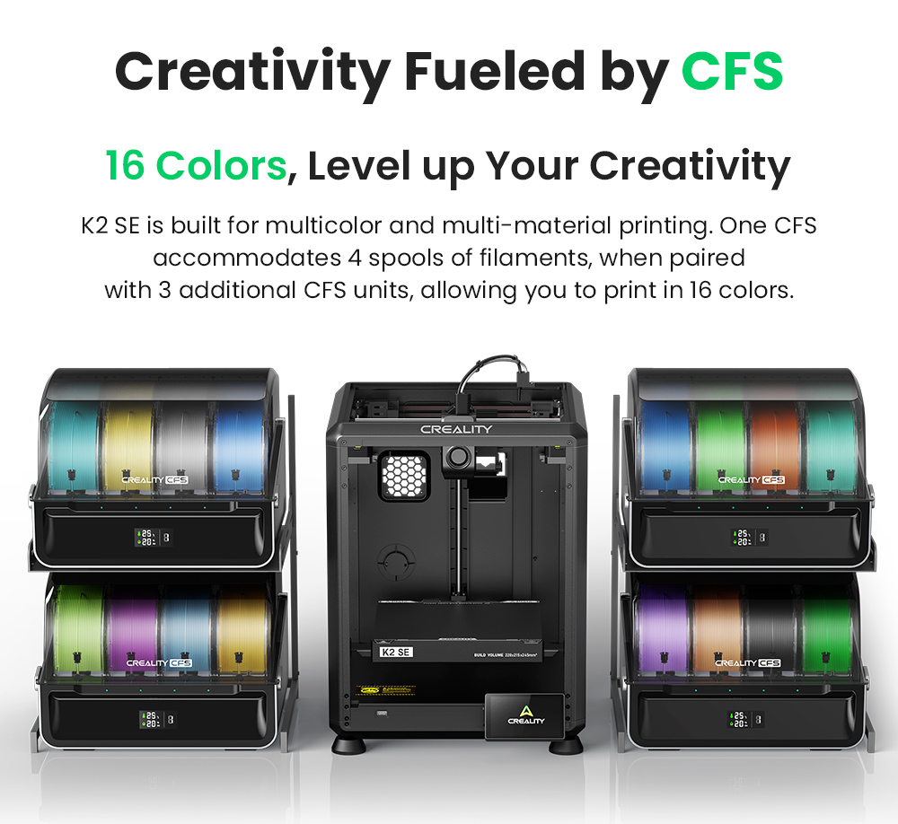 Creality K2 SE Combo 3D Printer, 500mm/s Speed, 0.1mm Precision, 220×215×245mm Build Volume, Auto Leveling, 300°C Nozzle for Multi-Material Printing