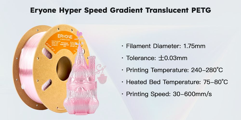 ERYONE High Speed Translucent Gradient Multi-Color PETG Filament, 1kg - Dark Blue & Transparent