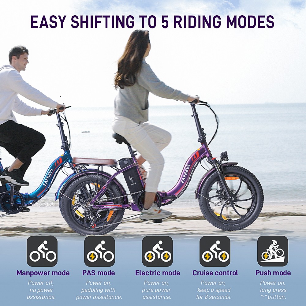 Fafrees F20 Pro Elektrofahrrad, 250W Motor, 36V 18Ah Batterie, 20*3 Zoll Reifen, 25km/h Höchstgeschwindigkeit, 150km maximale Reichweite, mechanische Scheibenbremsen, 7-Gang-Schaltung, LCD-Display – Schwarz