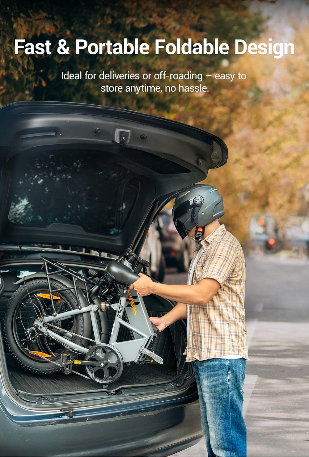 HillMiles Mile 2 Electric Bike, 250W Motor, 36V 13Ah Battery, 100km Range, 20*3 inch Tires, Dual Hydraulic Brakes - Blue