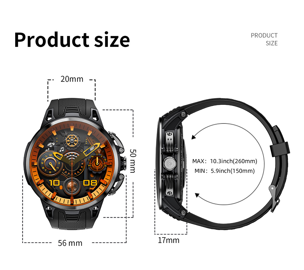 LOKMAT APPLLP 4 PRO Smartwatch, 1.75 inch AMOLED Screen, 5G Calling, NFC Function, Heart Rate Monitoring, Multiple Sports Modes - Black