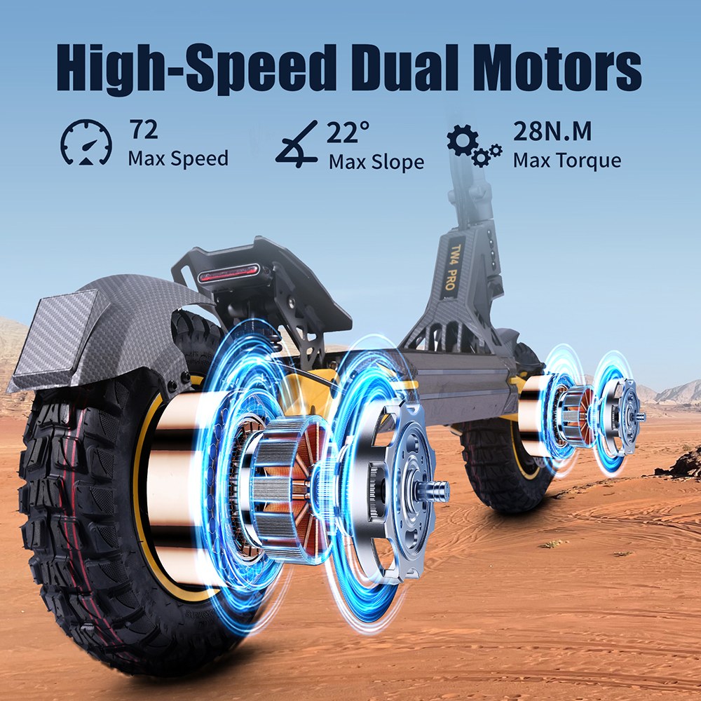 TWOFISH TW4 PRO Electric Scooter, 2*1000W Motor, 60V 23Ah Battery, 12 inch Tires, 72km/h Max Speed, 55km Range, Front and Rear Spring Shock Absorbers, LCD Display