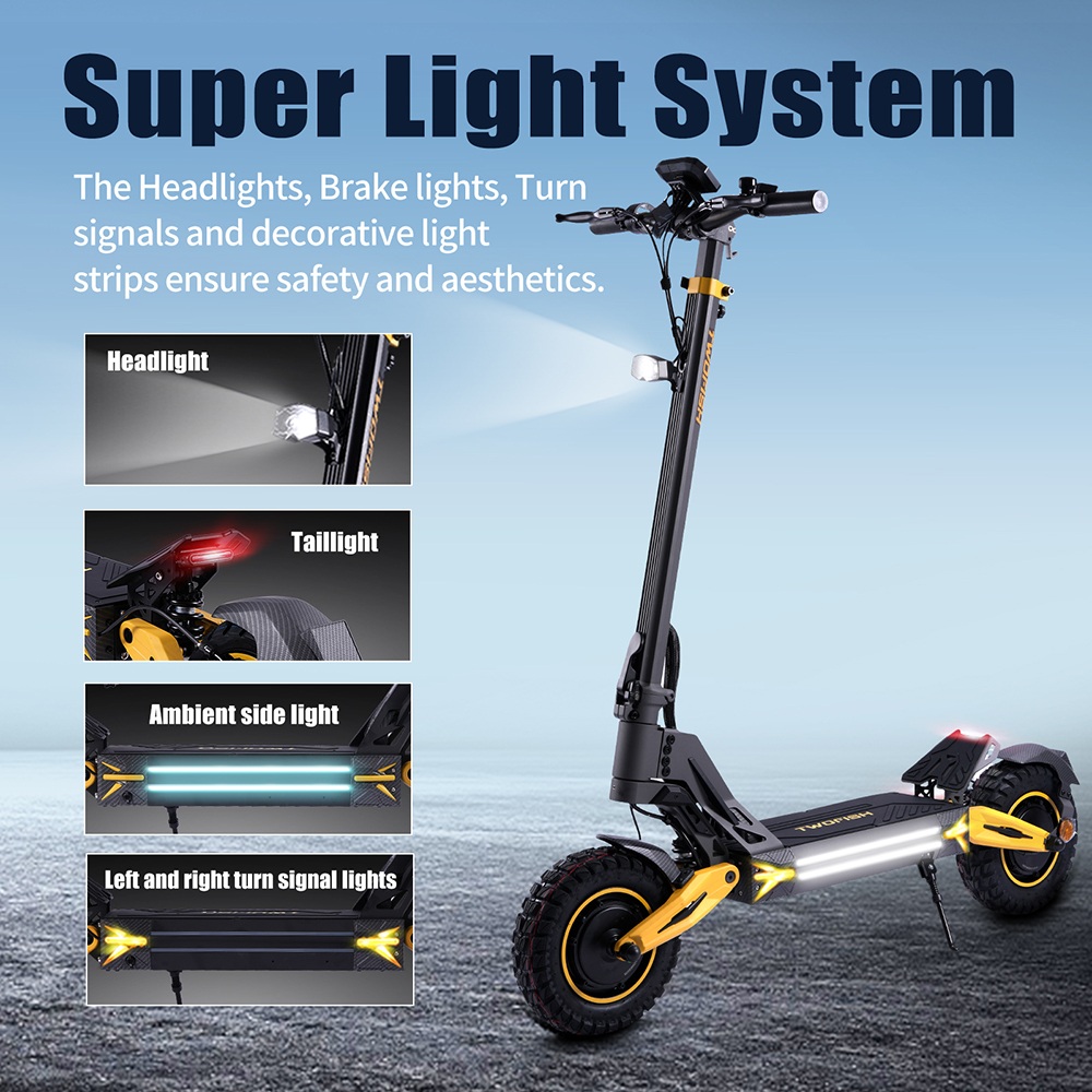 TWOFISH TW4 PRO Electric Scooter, 2*1000W Motor, 60V 23Ah Battery, 12 inch Tires, 72km/h Max Speed, 55km Range, Front and Rear Spring Shock Absorbers, LCD Display
