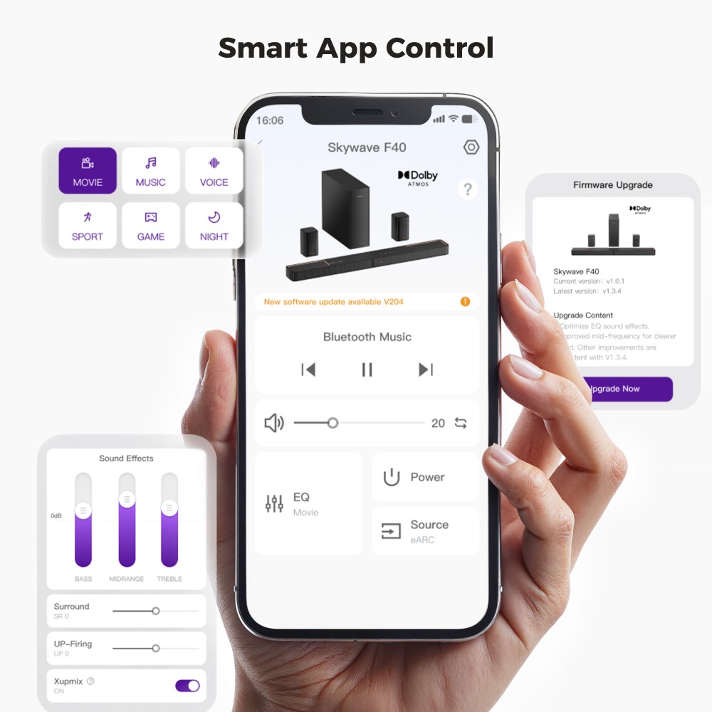 ULTIMEA Skywave F40 5.1.2-Kanal-Soundbar, Dolby Atmos, Bluetooth 5.4, 400 W Spitzenleistung, App-Steuerung