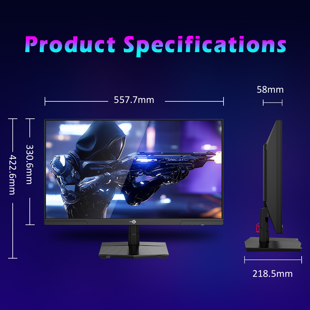 TITAN ARMY P2510HS gamer monitor, 24,5 hüvelykes 1920*1080 CSOT Gyors IPS Kijelző, 300Hz 240Hz Frissítési Frekvencia, HDR400, 1 ms GTG Válaszidő, Adaptív Szinkronizáció, Hardveres Alacsony Kék Fény Kiegyenlítés, Játéktámogatás, VESA Rögzítés