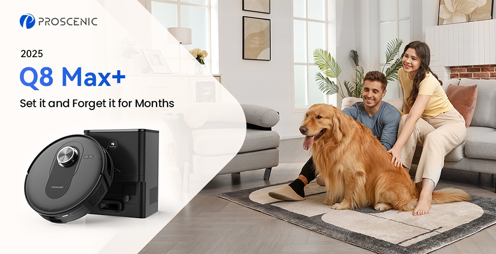 Proscenic Q8 Max+ Robot Aspirateur et Laveur, Aspiration 8000Pa, Autonomie 200 min, Batterie 3200mAh, Vidange Automatique 60 Jours, Sac à Poussière 3L, Navigation LDS LiDAR, Cartographie Multi-Étages, Commande via App & Voix
