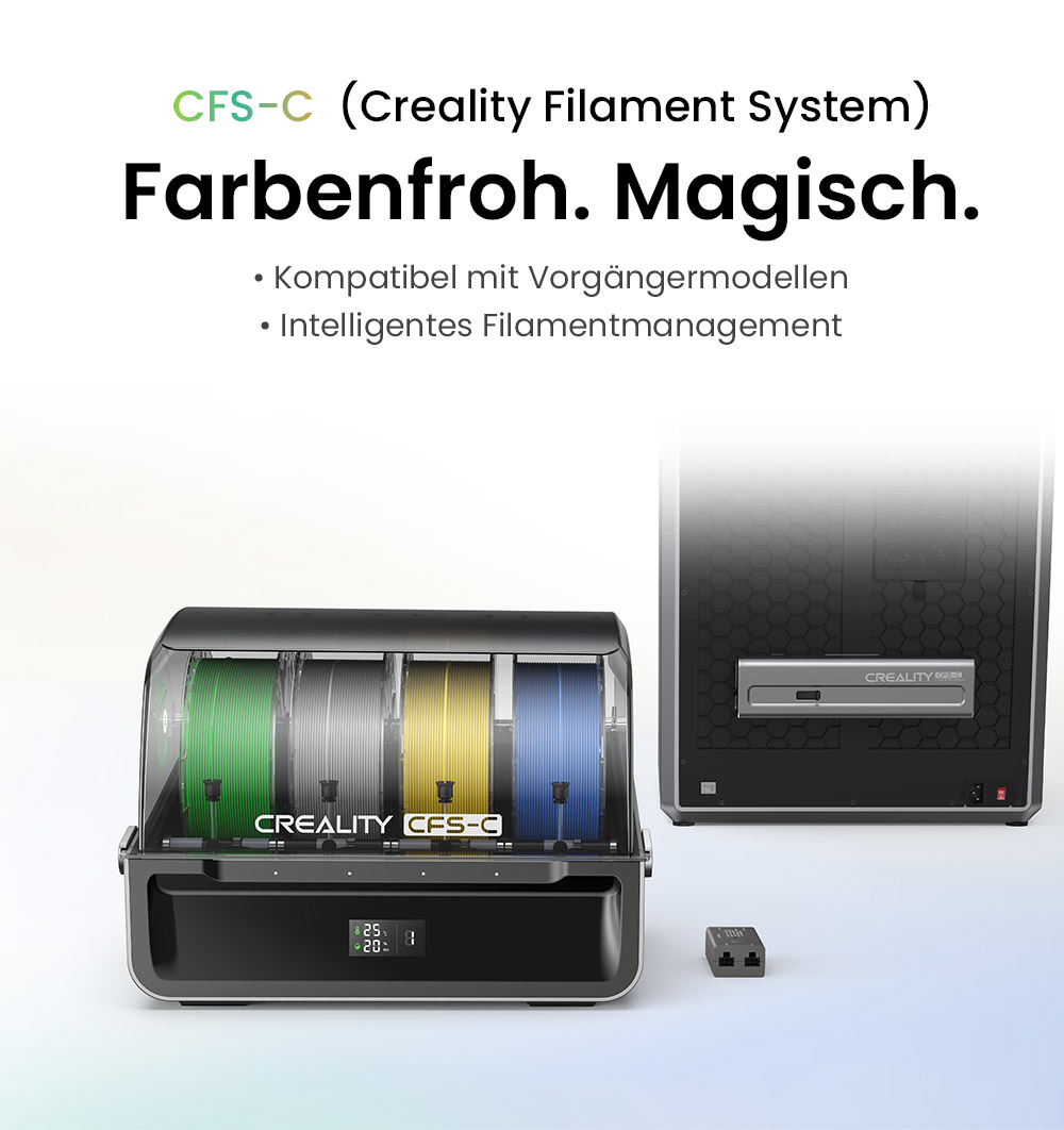 Creality CFS-C Filamentsystem für K1C / K1 Max / K1 / K1 SE, bis zu 16 Farben, automatisches Schneiden, Auslauferkennung & Echtzeitüberwachung