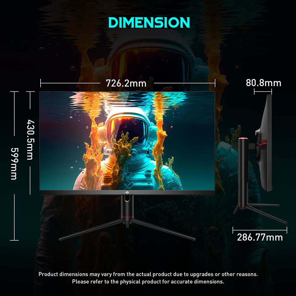 TITAN ARMY P32A2S2 gamer monitor, 2560 x 1440 QHD FAST IPS Panel, 240Hz Frissítési frekvencia, HDR400, 1ms GTG, GamePlus mód, Adaptív szinkron, PIP/PBP Osztott Képernyő, 2*HDMI 2.1 2*DP 1.4, E-Sport Háttérvilágítás, Állítható Állvány