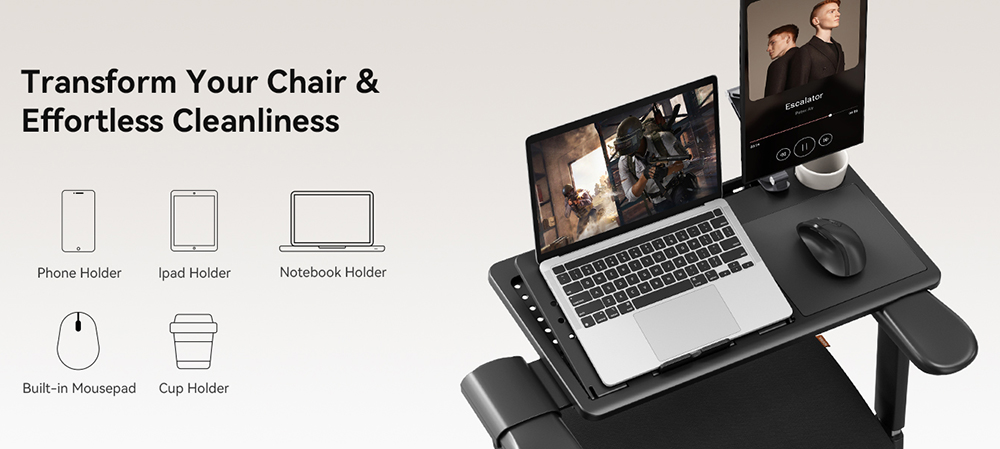 NEWTRAL MagicH-BPro Ergonomic Chair with Footrest + Detachable Workstation Desktop, Black