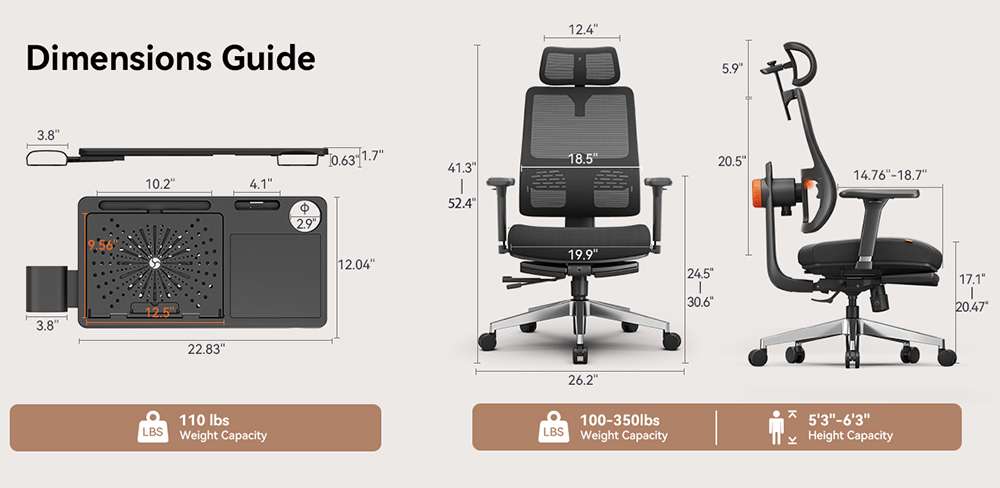 NEWTRAL MagicH-BPro Ergonomic Chair with Footrest + Detachable Workstation Desktop, Black