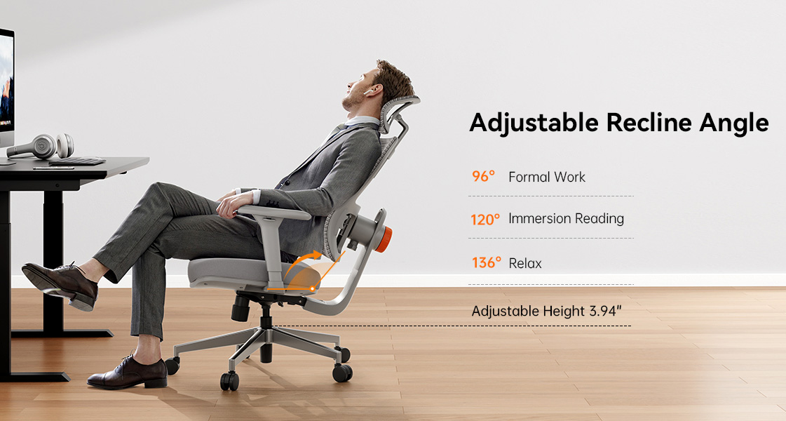 NEWTRAL MAGICH003 Chaise de bureau ergonomique, dossier auto-adapté, soutien lombaire adaptatif, appui-tête réglable, gris