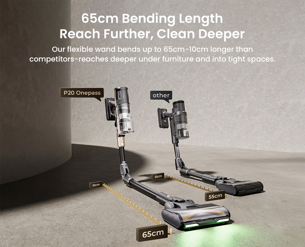 Proscenic P20 OnePass Cordless Vacuum Cleaner, 70000Pa Suction, 70-Min Runtime, 680W Brushless Motor, 180° Bendable Tube, Wet & Dry Cleaning with Extra Water Tank
