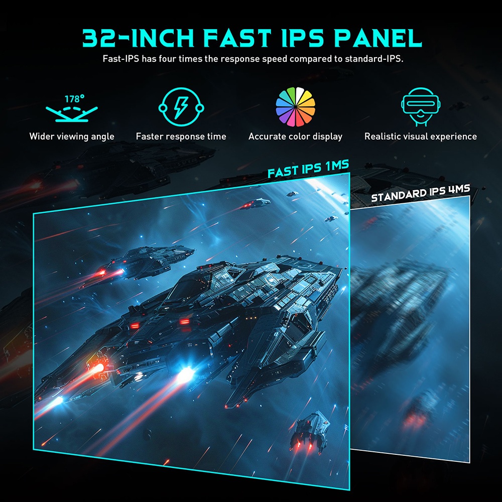 TITAN ARMY P32A2S2 gamer monitor, 2560 x 1440 QHD FAST IPS Panel, 240Hz Frissítési frekvencia, HDR400, 1ms GTG, GamePlus mód, Adaptív szinkron, PIP/PBP Osztott Képernyő, 2*HDMI 2.1 2*DP 1.4, E-Sport Háttérvilágítás, Állítható Állvány