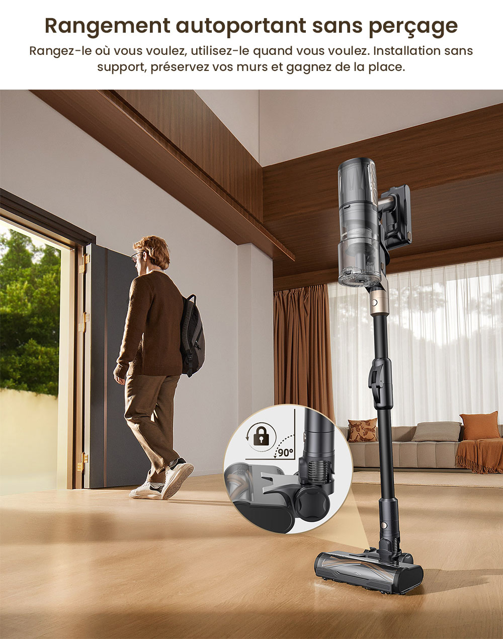 Proscenic P20 OnePass Aspirateur Sans Fil, Suction de 70000Pa, Autonomie de 70 Minutes, Moteur Brushless de 680W, Tube Flexible à 180°, Nettoyage Humide et Sec avec Réservoir d’Eau Supplémentaire
