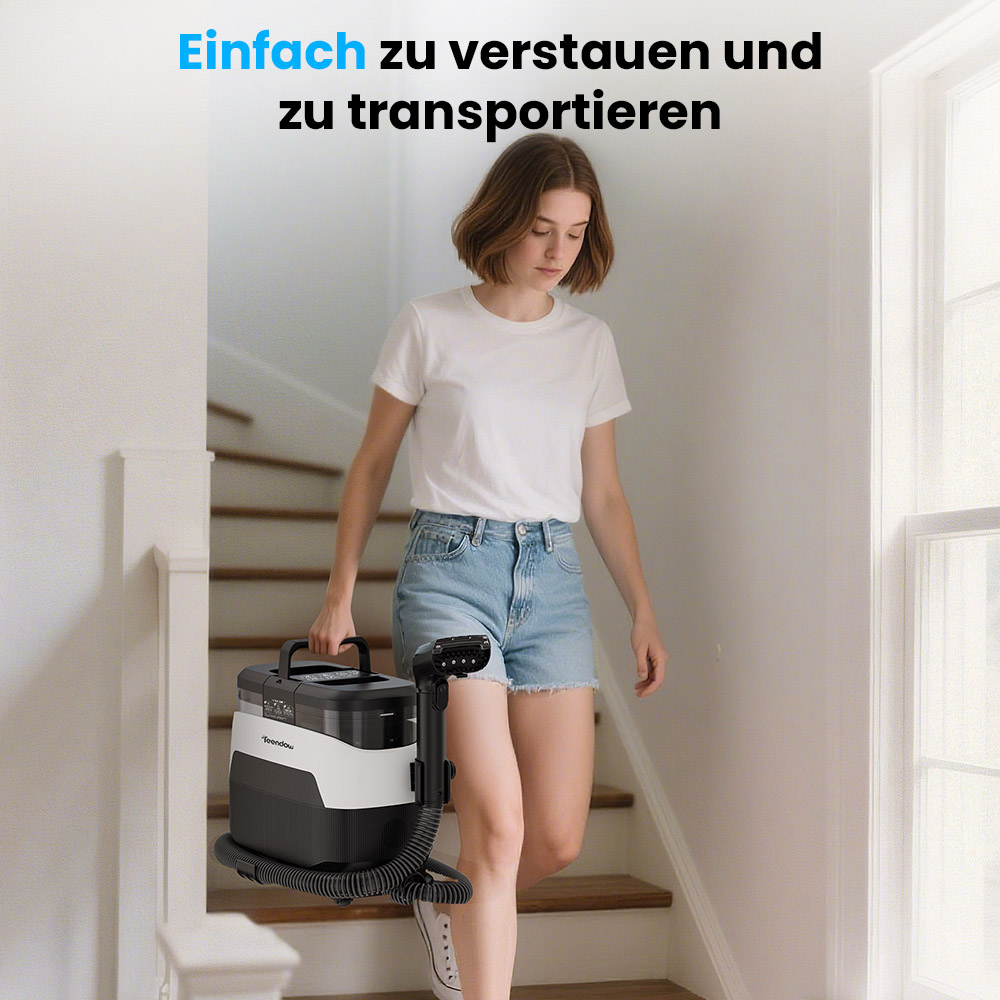 Teendow C6 MAX 3-in-1-Polster- und Teppichreiniger, 1650 W Dampf, 12000 Pa Saugleistung, Doppeltanks, tierfreundlich